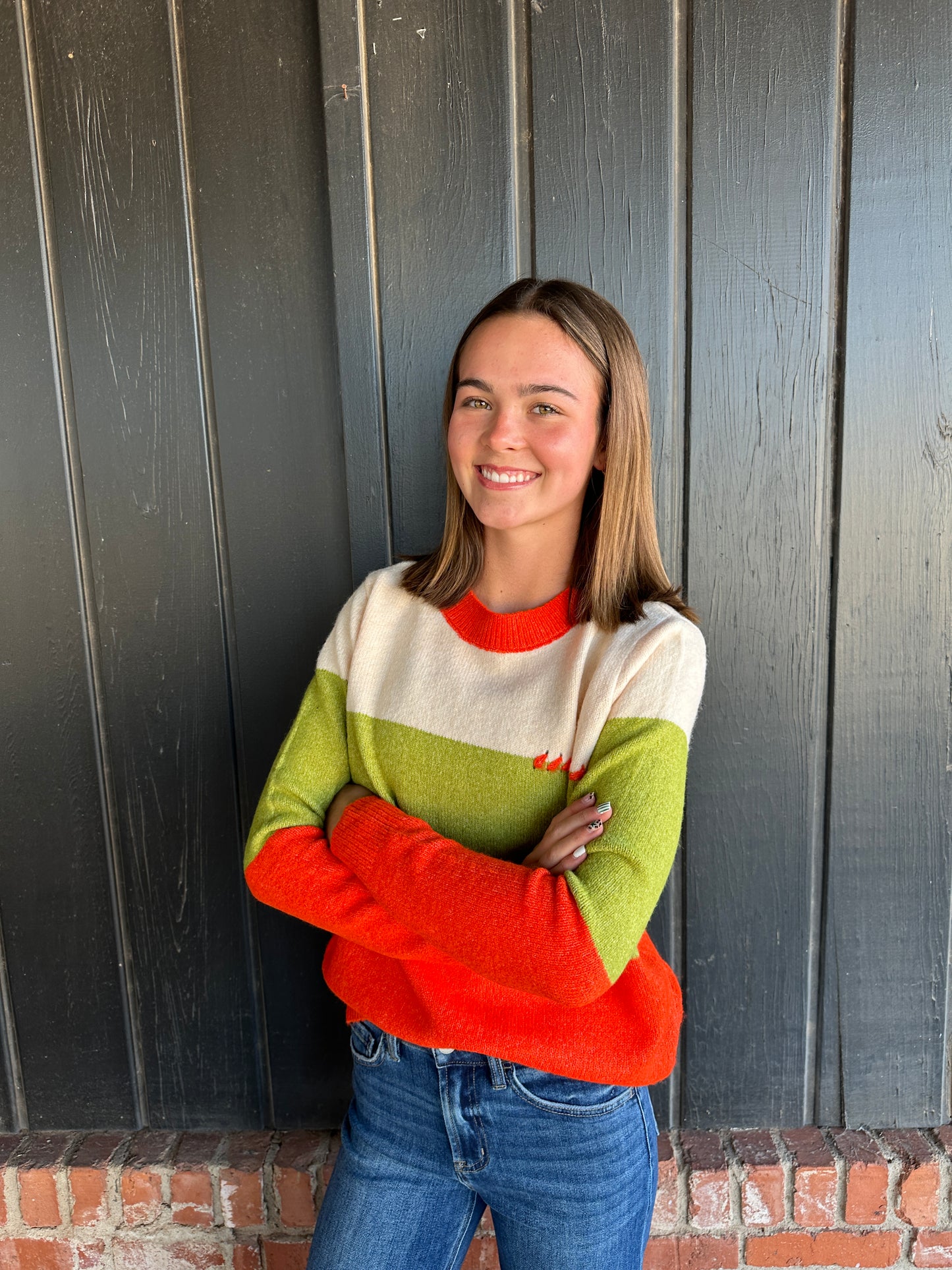 Color Blocked Pullover Sweater Orange/Lime