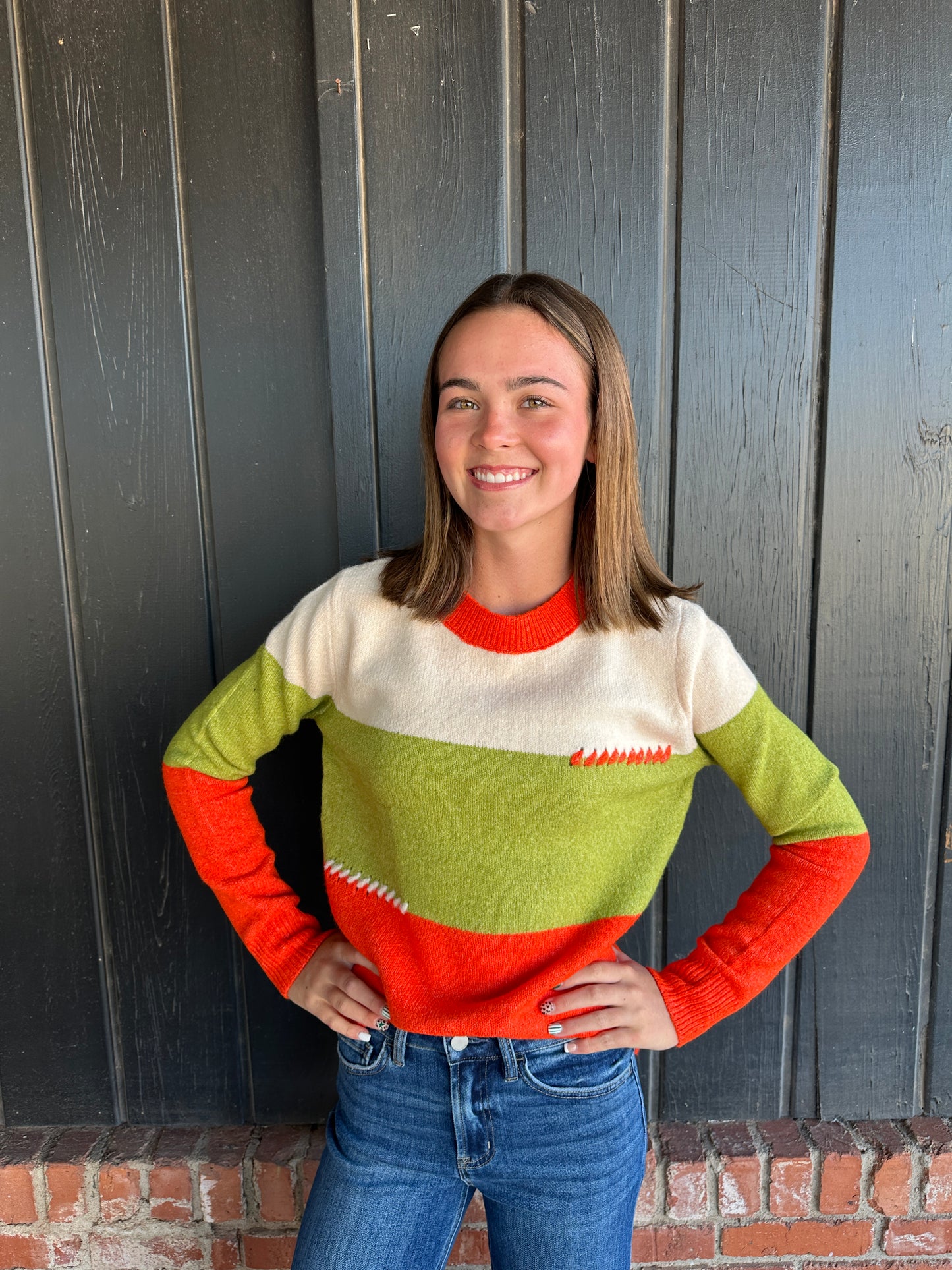 Color Blocked Pullover Sweater Orange/Lime