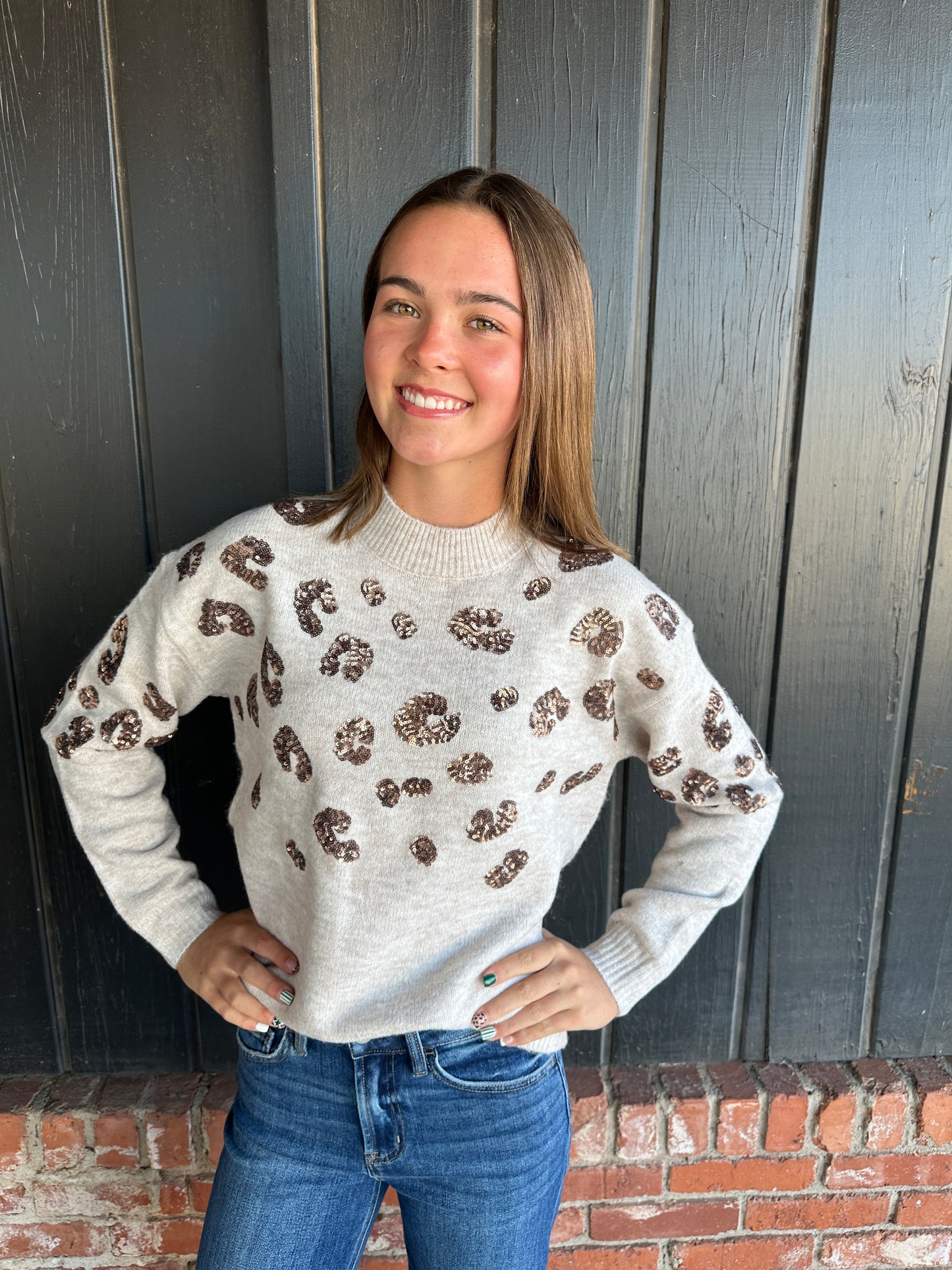 Cheetah Sequin Detail Sweater