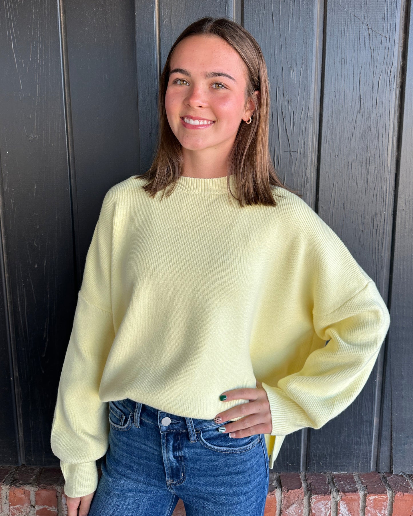 Daisy Yellow Drop Shoulder Oversized Sweater