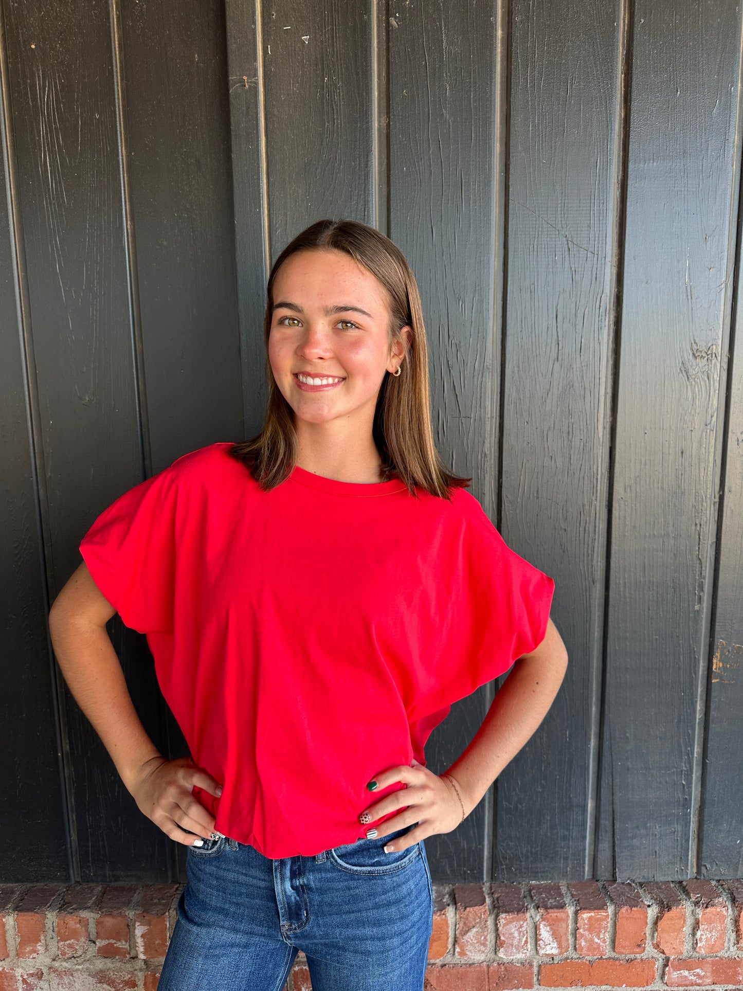 Red Bubble Hem Knit Top