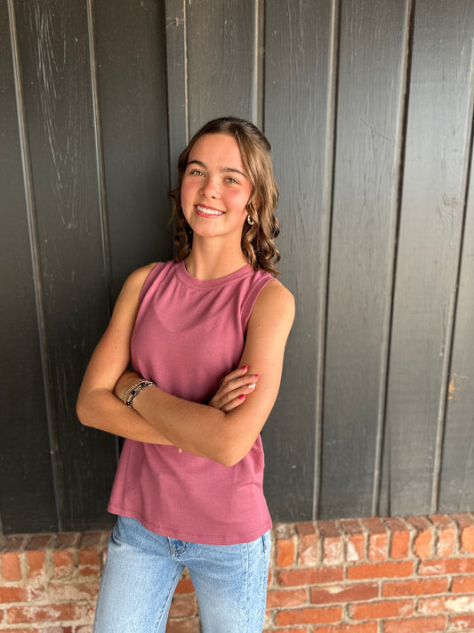 Marsala Round Neck Sleeveless Top