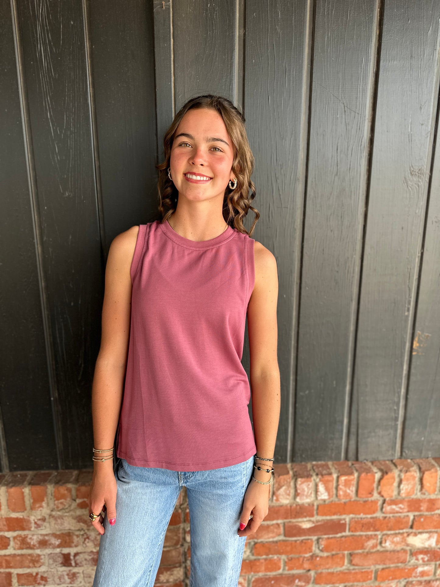 Marsala Round Neck Sleeveless Top