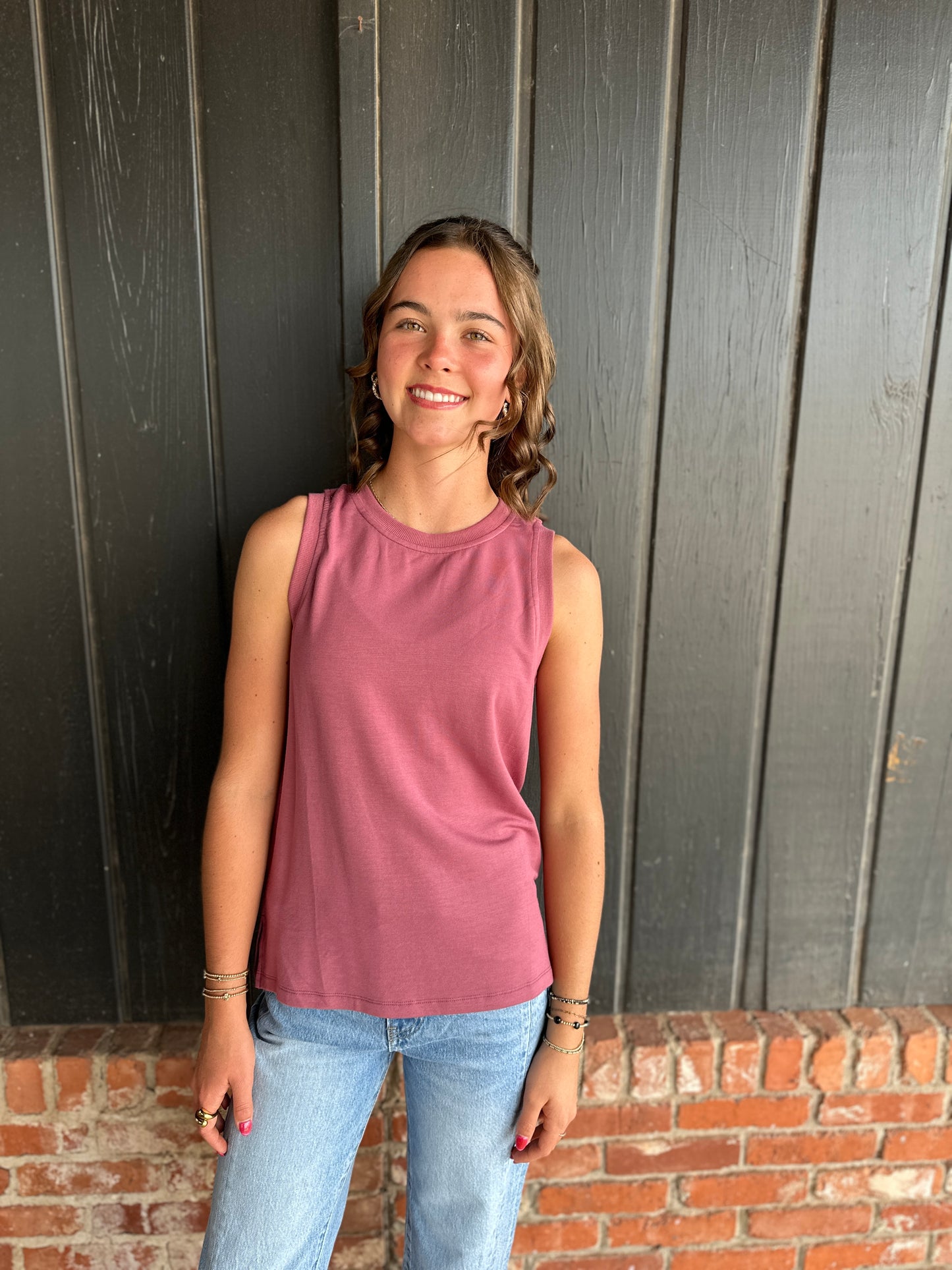 Marsala Round Neck Sleeveless Top