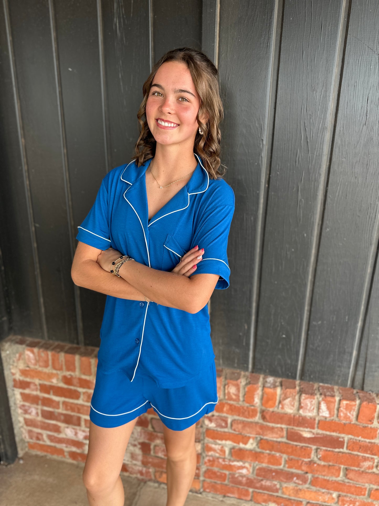Royal Blue Short Sleeve Pajama Set