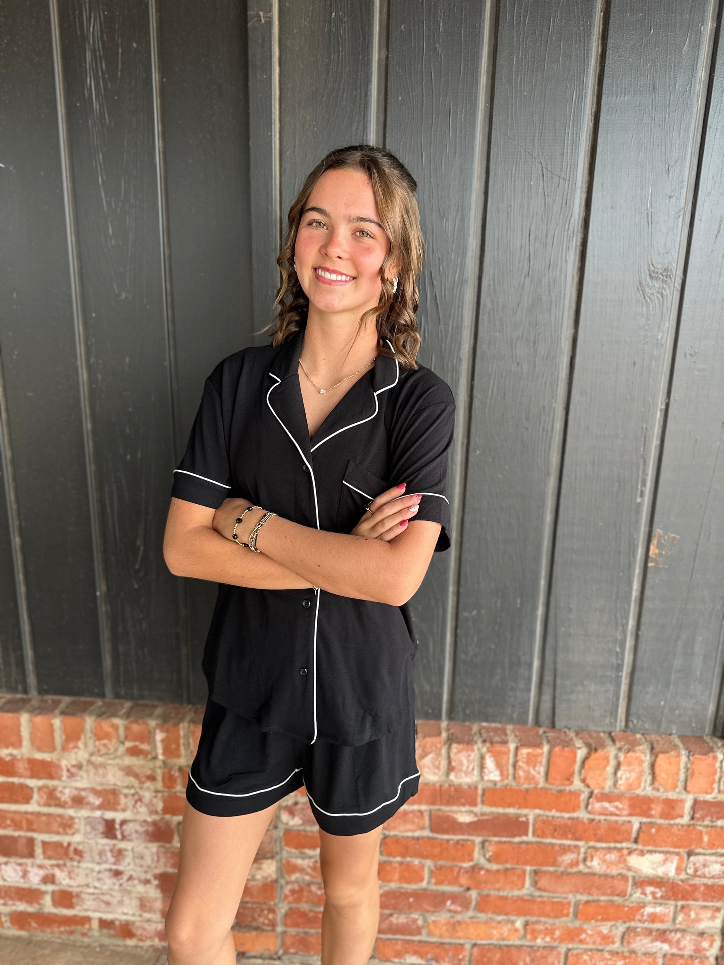 Black Short Sleeve Pajama Set
