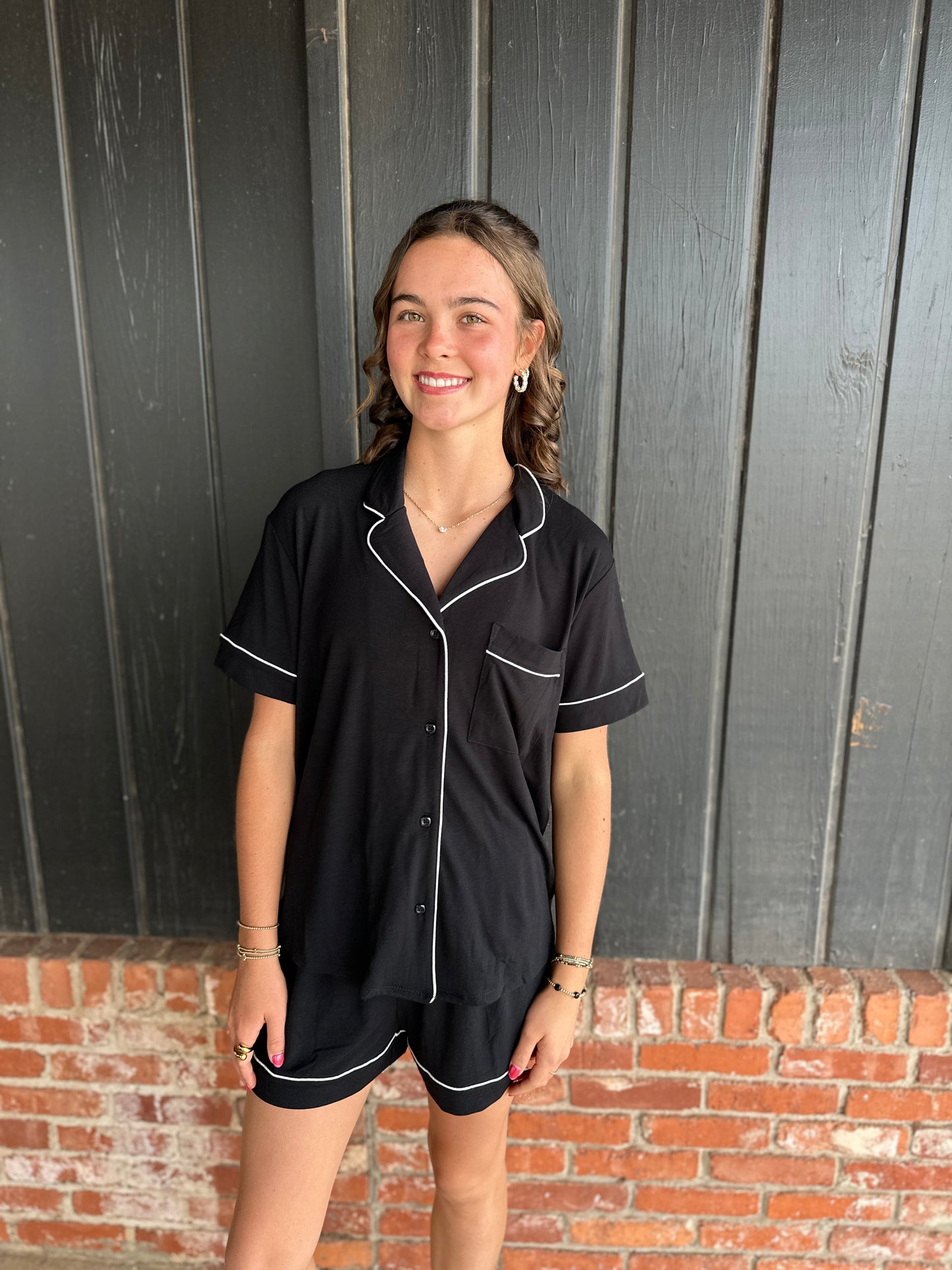 Black Short Sleeve Pajama Set