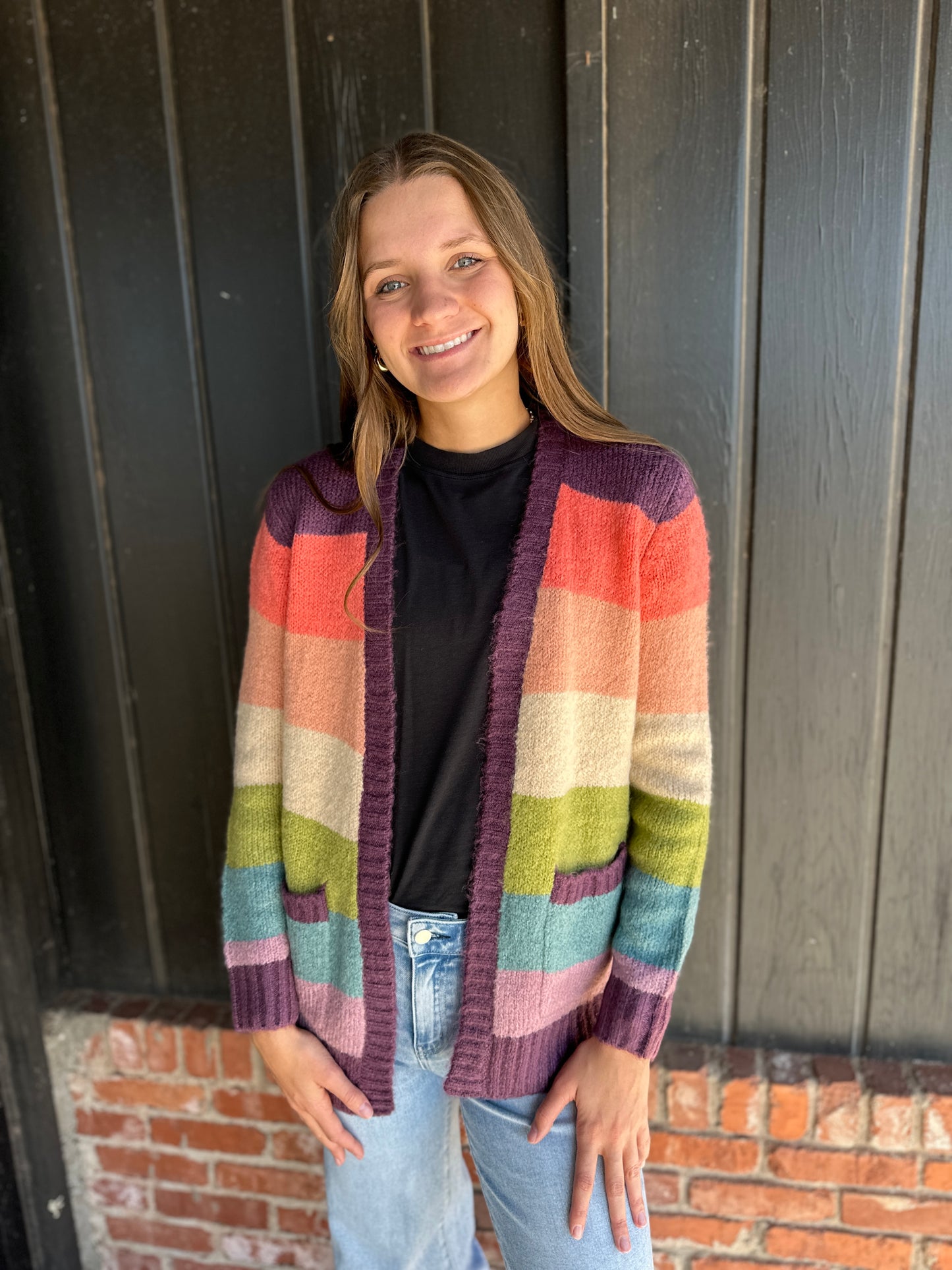Plum Multi Color Blocked Sweater Cardigan