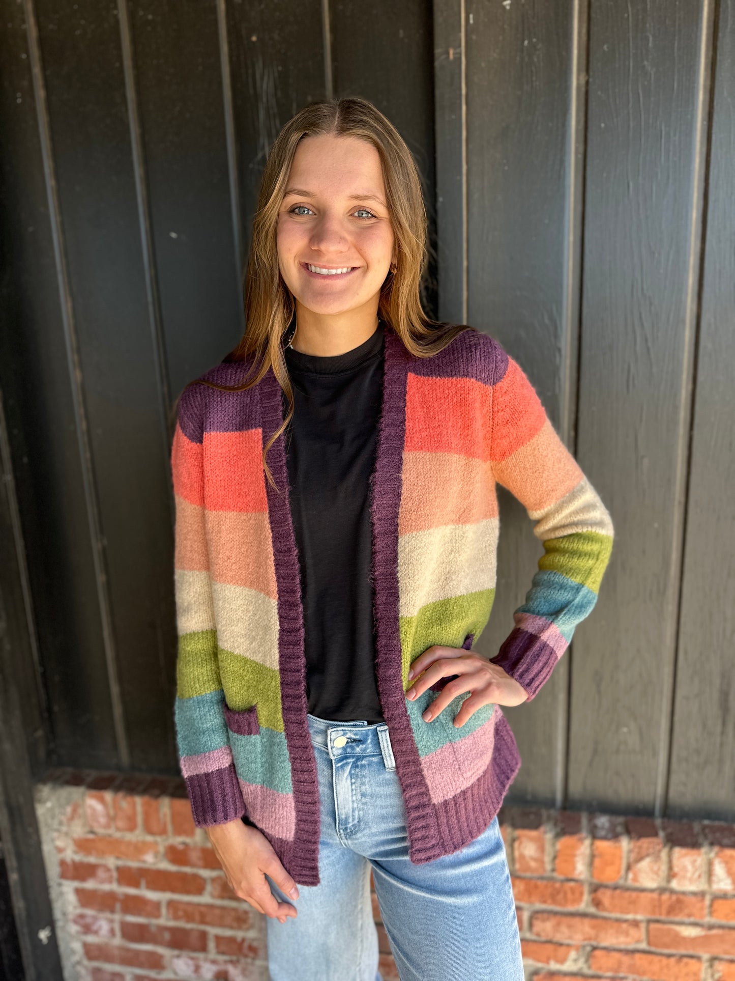 Plum Multi Color Blocked Sweater Cardigan