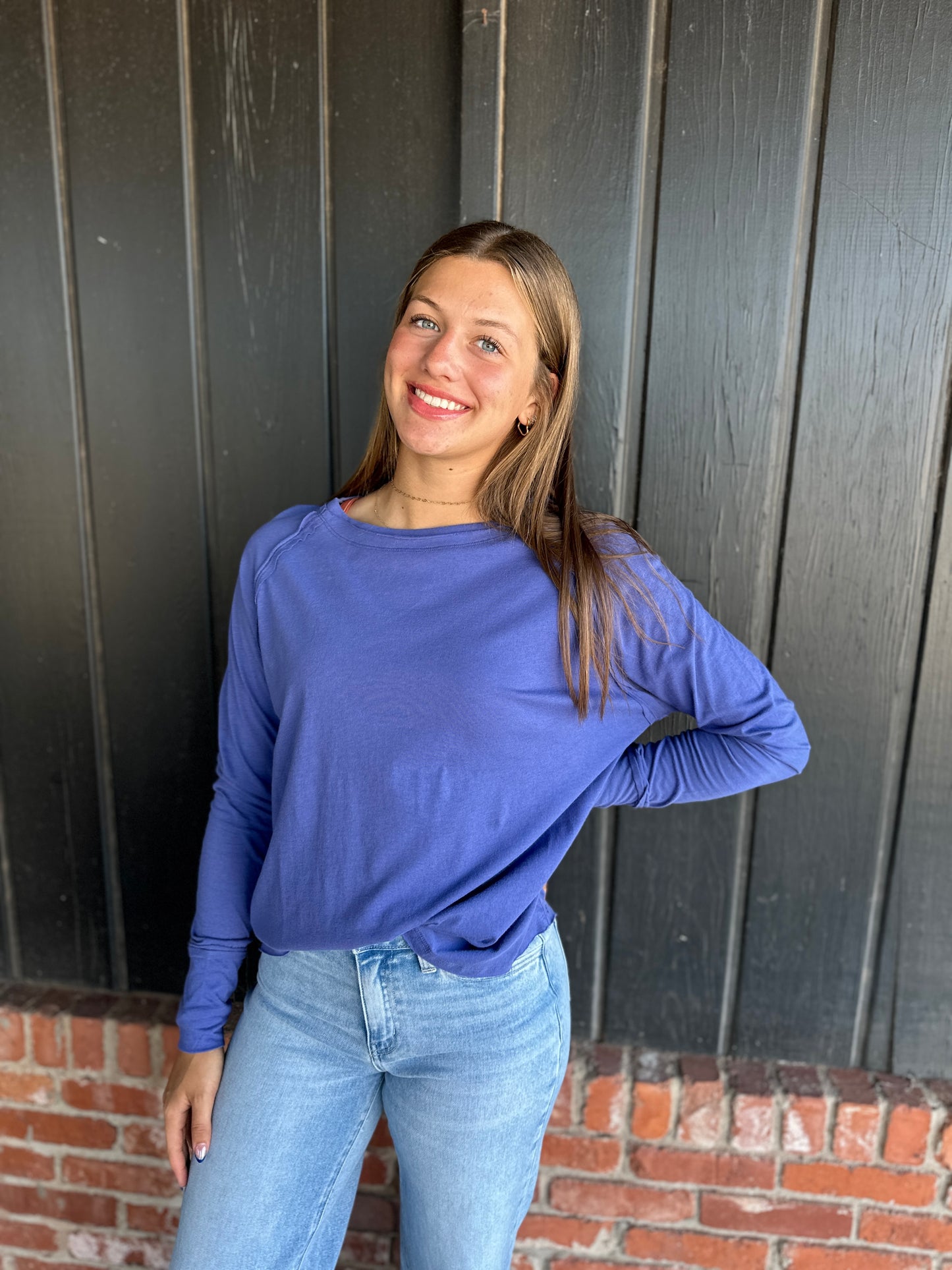Periwinkle Raglan Sleeve Long Sleeve Top