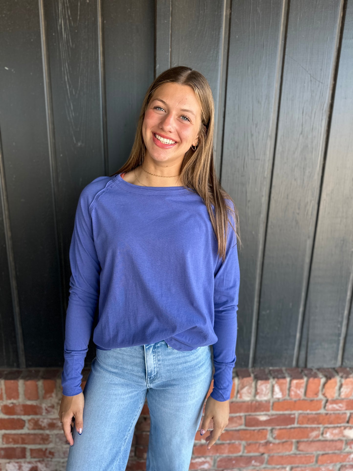Periwinkle Raglan Sleeve Long Sleeve Top