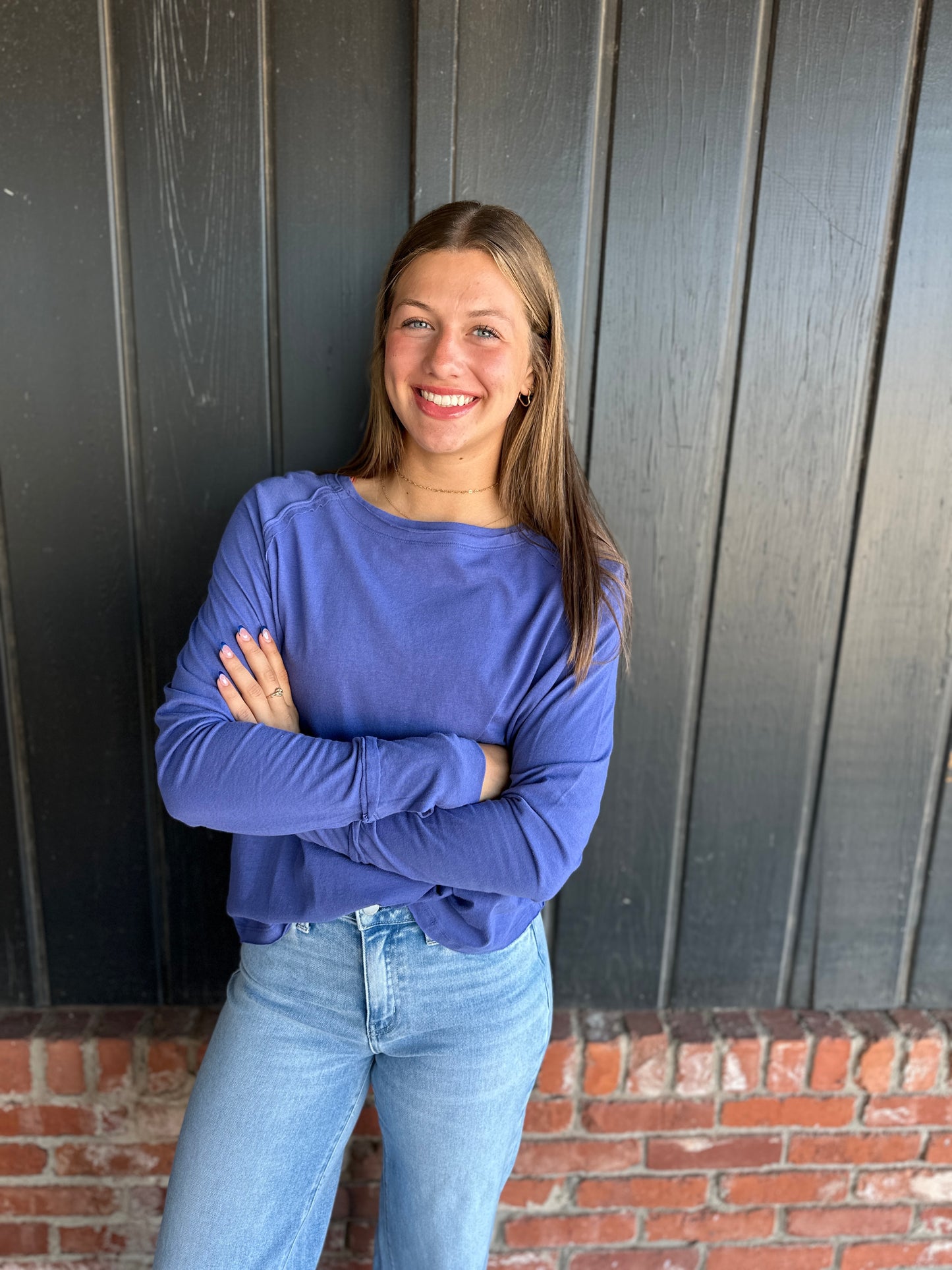 Periwinkle Raglan Sleeve Long Sleeve Top