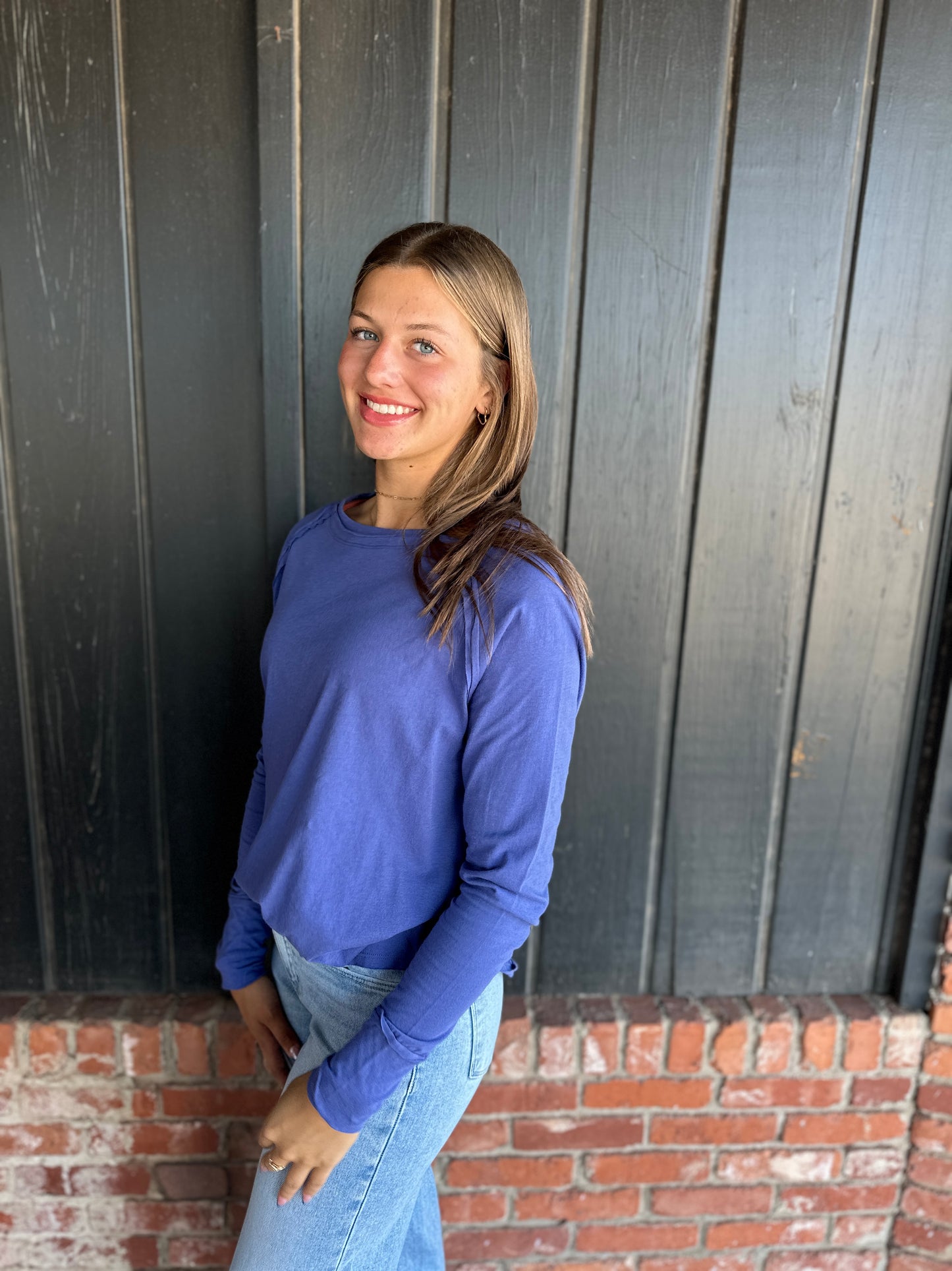 Periwinkle Raglan Sleeve Long Sleeve Top