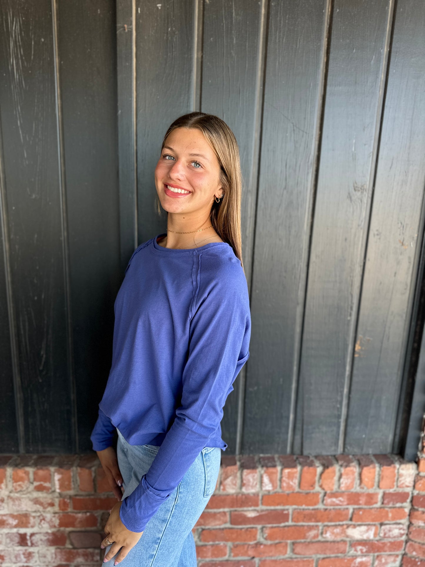 Periwinkle Raglan Sleeve Long Sleeve Top