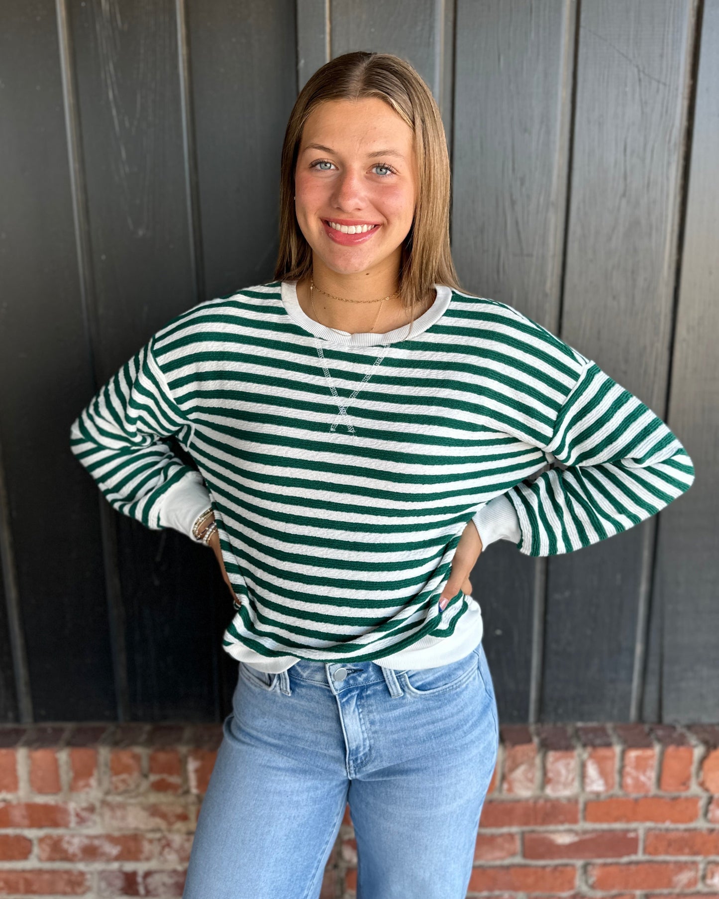 Green & White Stripe Pullover