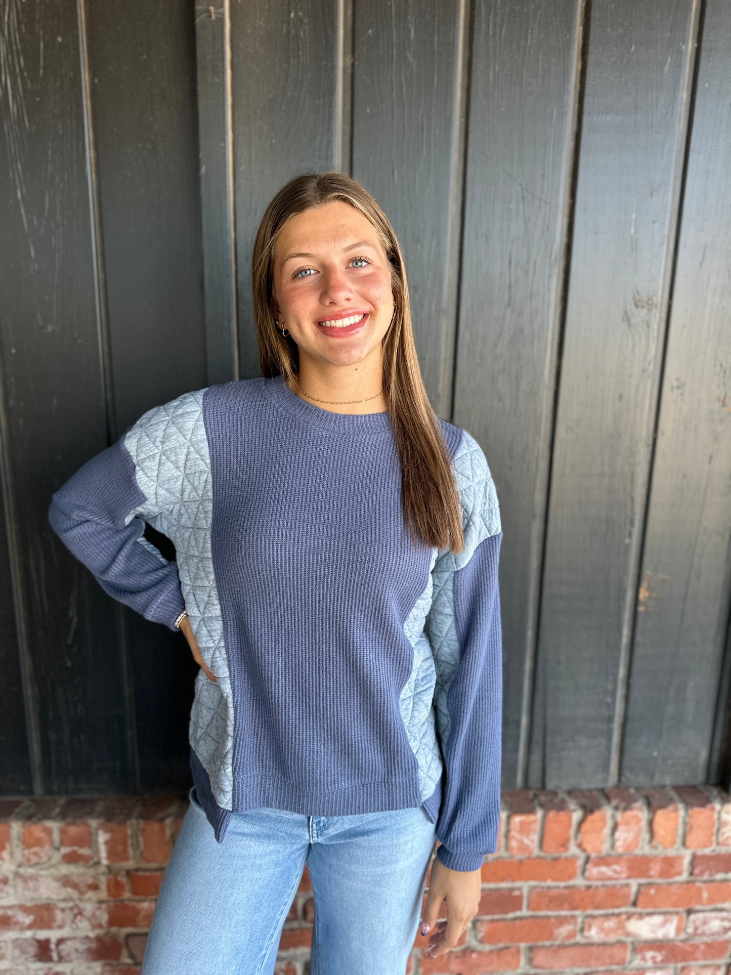 Blue/Gray Mixed Fabric Crewneck