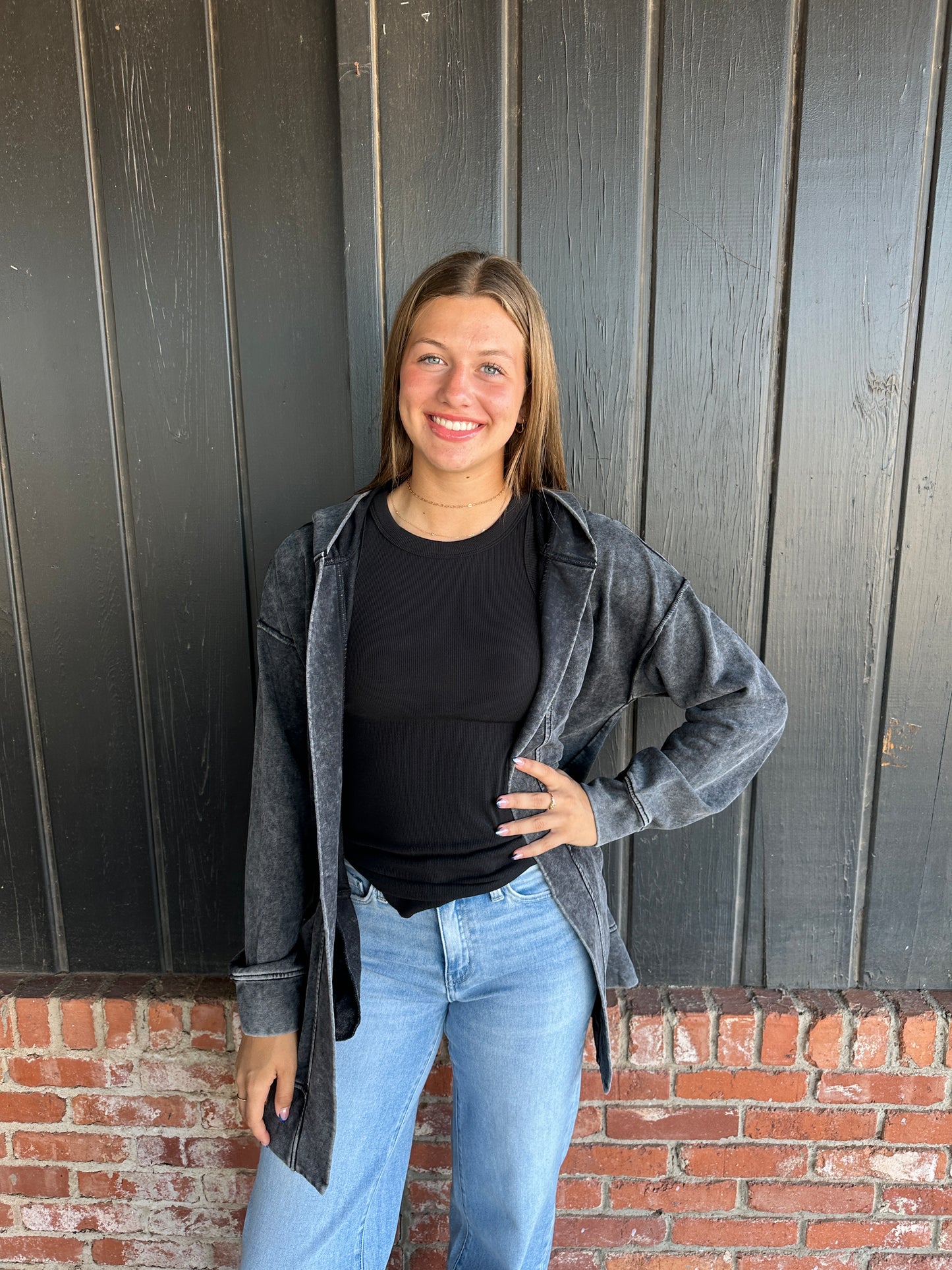 Charcoal Garment Washed Hoodie Cardigan