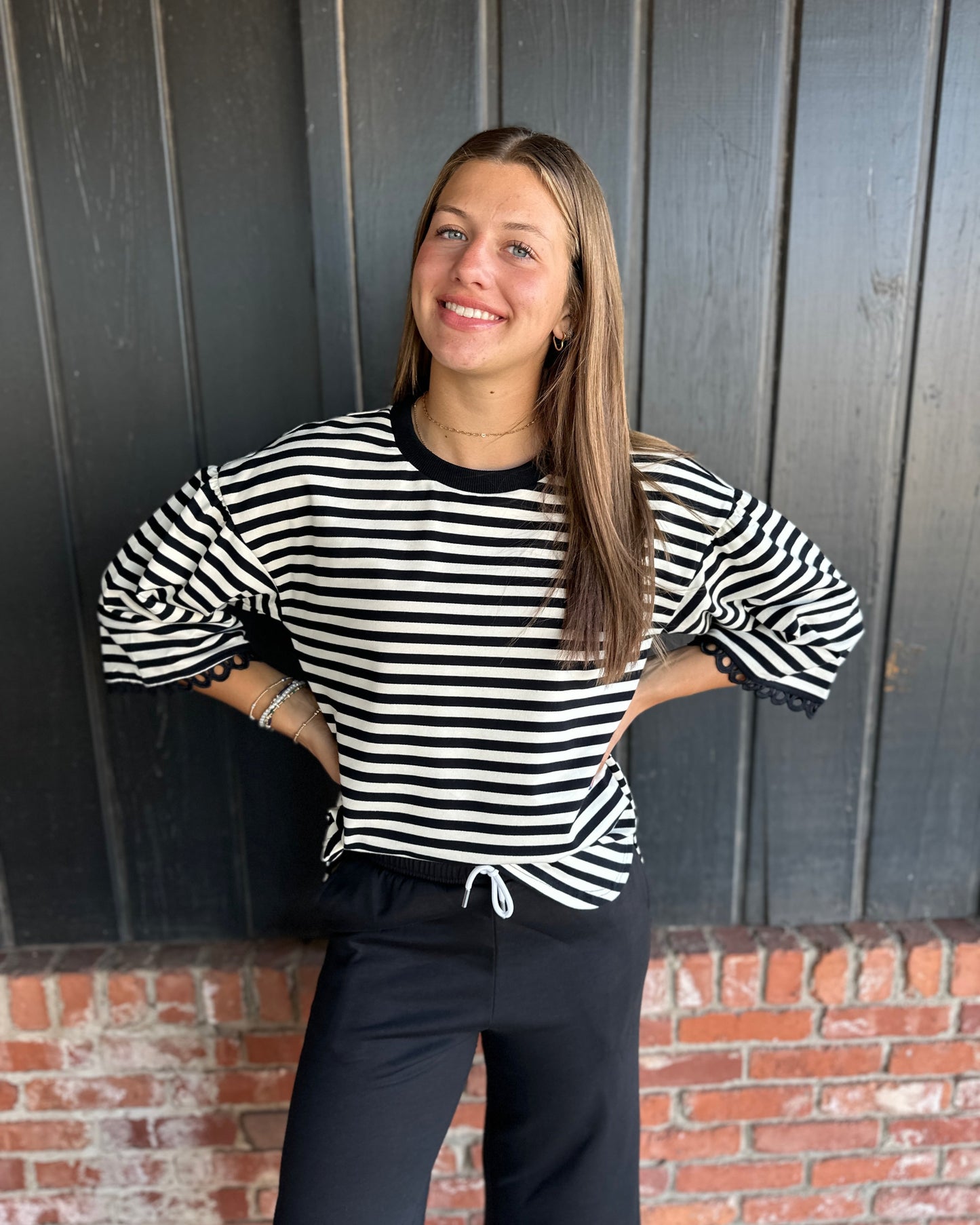 Black Stripe 3/4 Sleeve Top