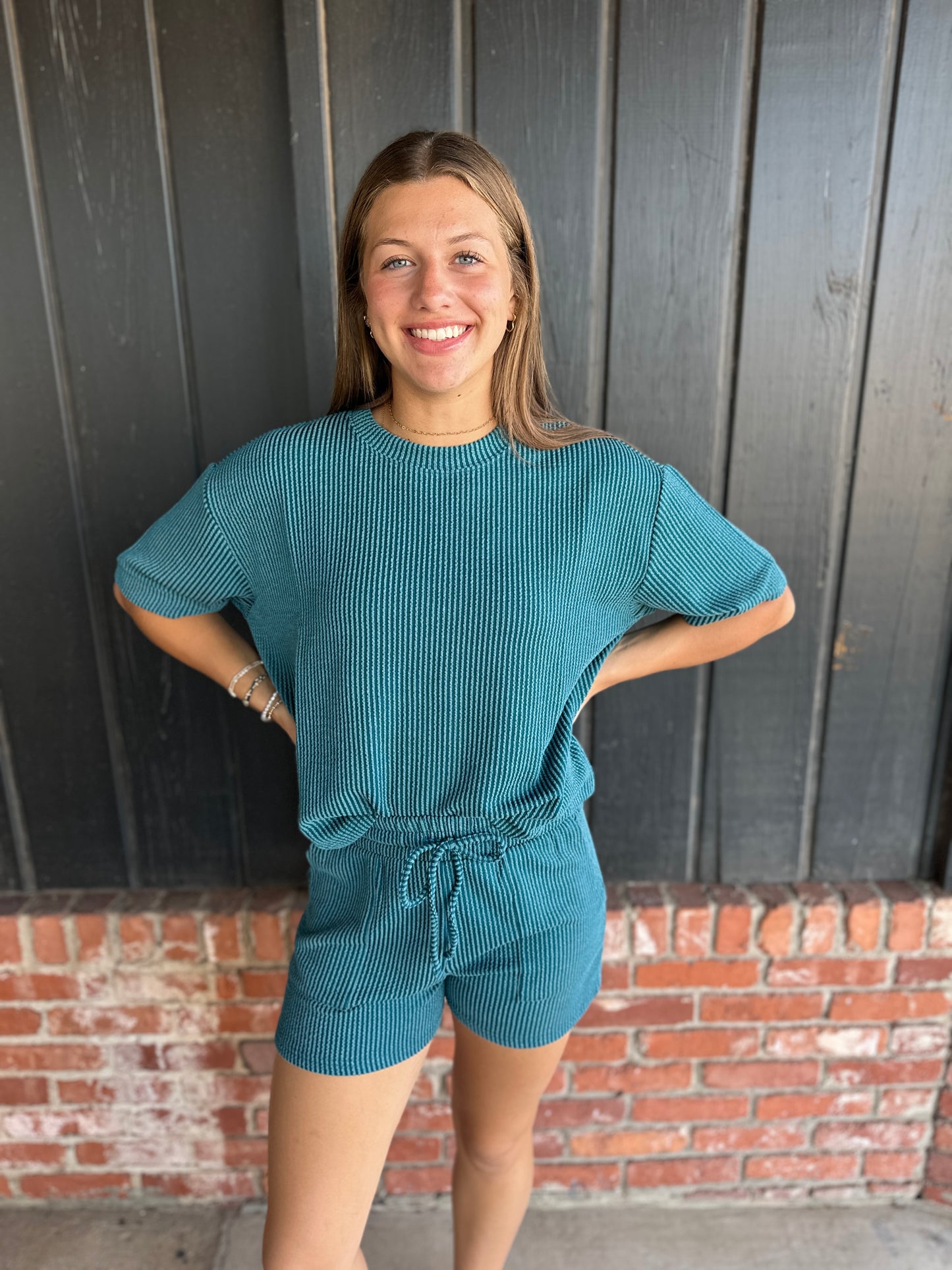 Teal Ribbed Short Set