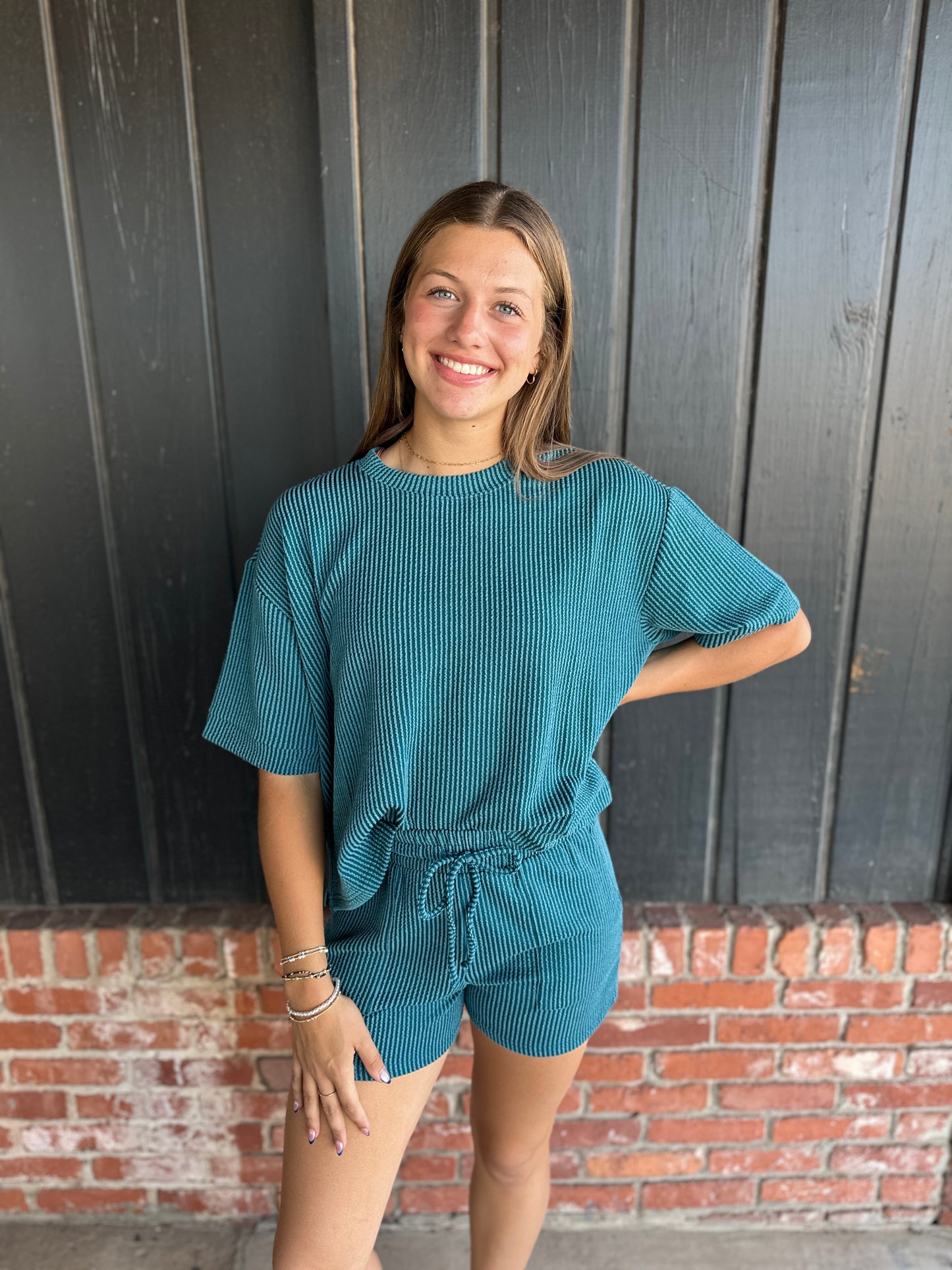Teal Ribbed Short Set