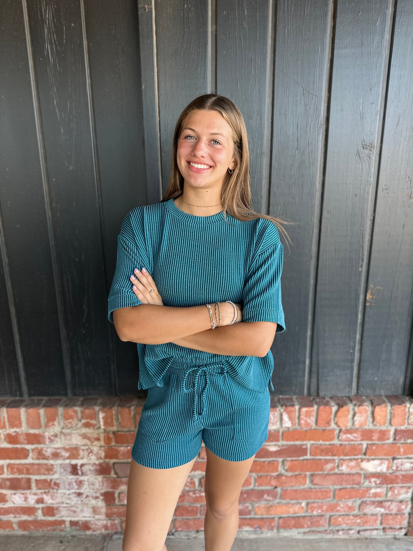Teal Ribbed Short Set