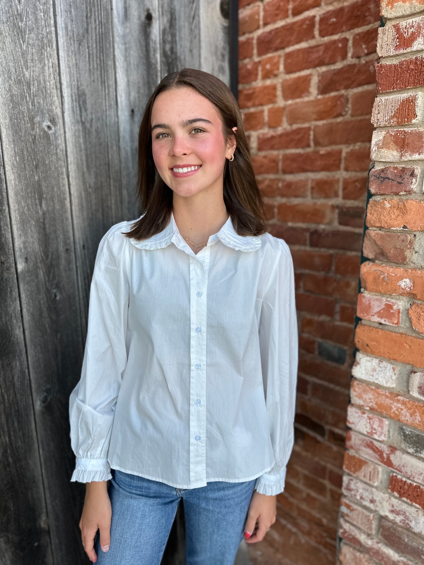 White Ruffle cuffed long sleeve top