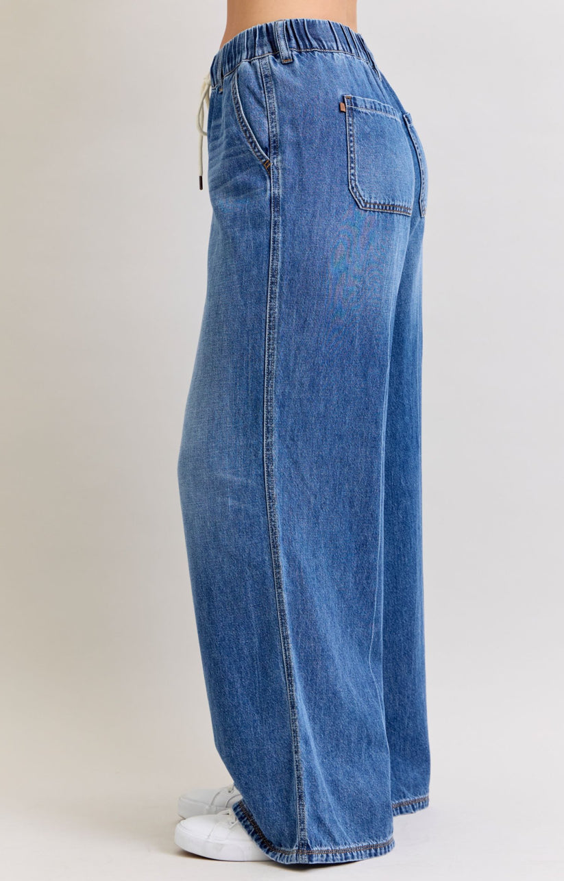 Judy Blue High Waist Palazzo Featherweight Elastic Jeans