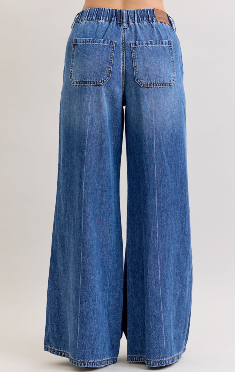 Judy Blue High Waist Palazzo Featherweight Elastic Jeans