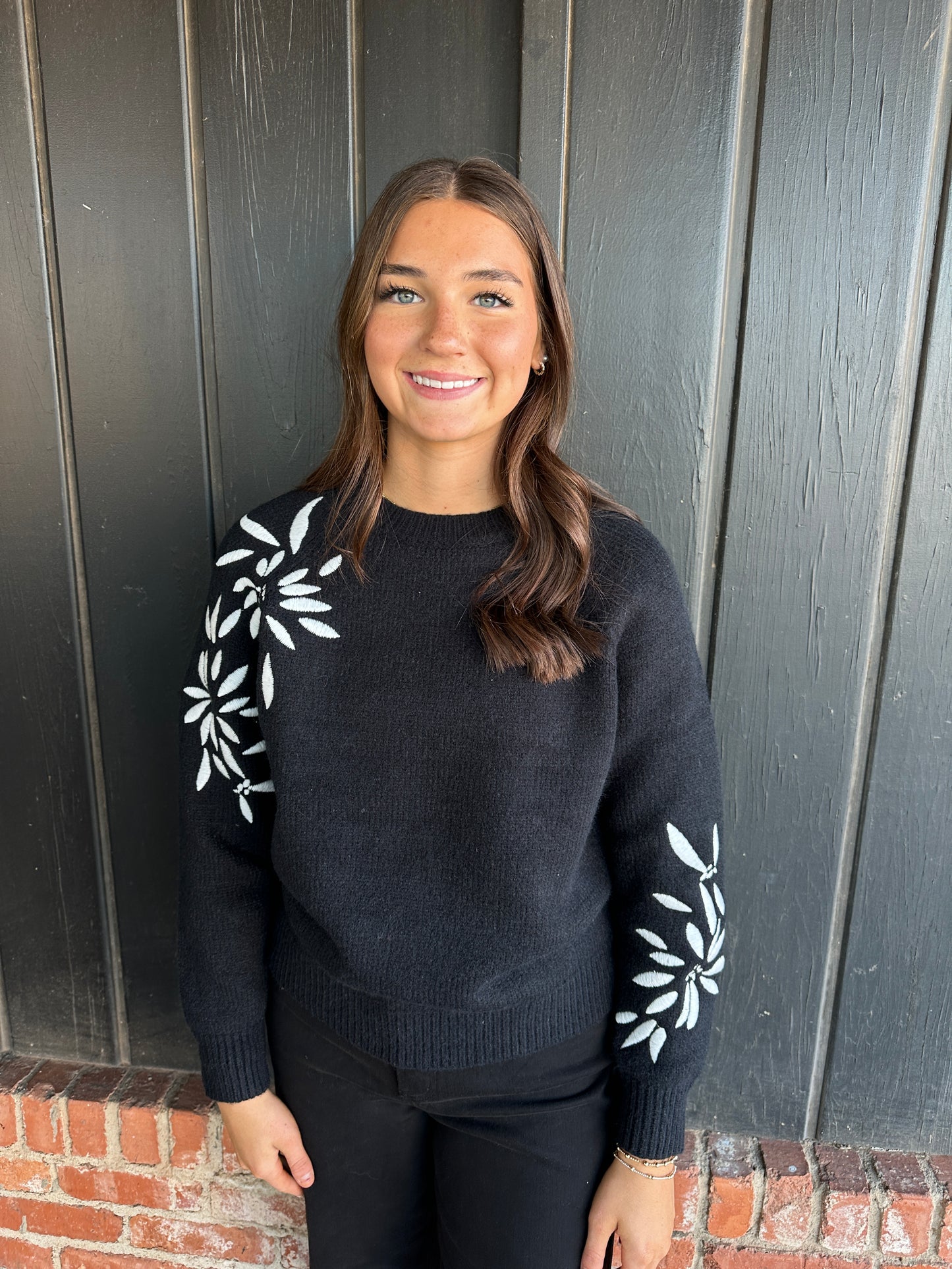 Black Floral Embroidered Sweater