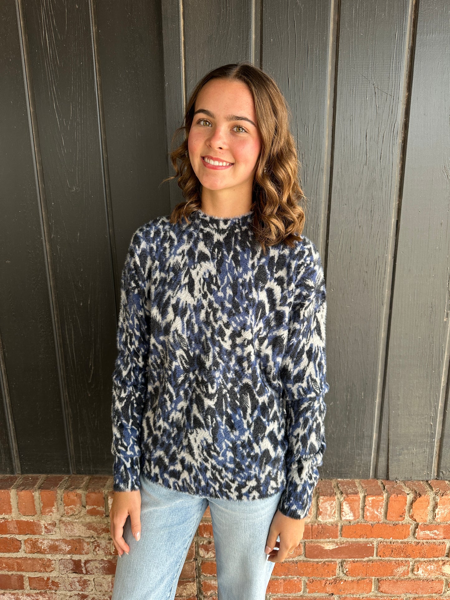 Panther Long Sleeves Mock Neck Printed Sweater