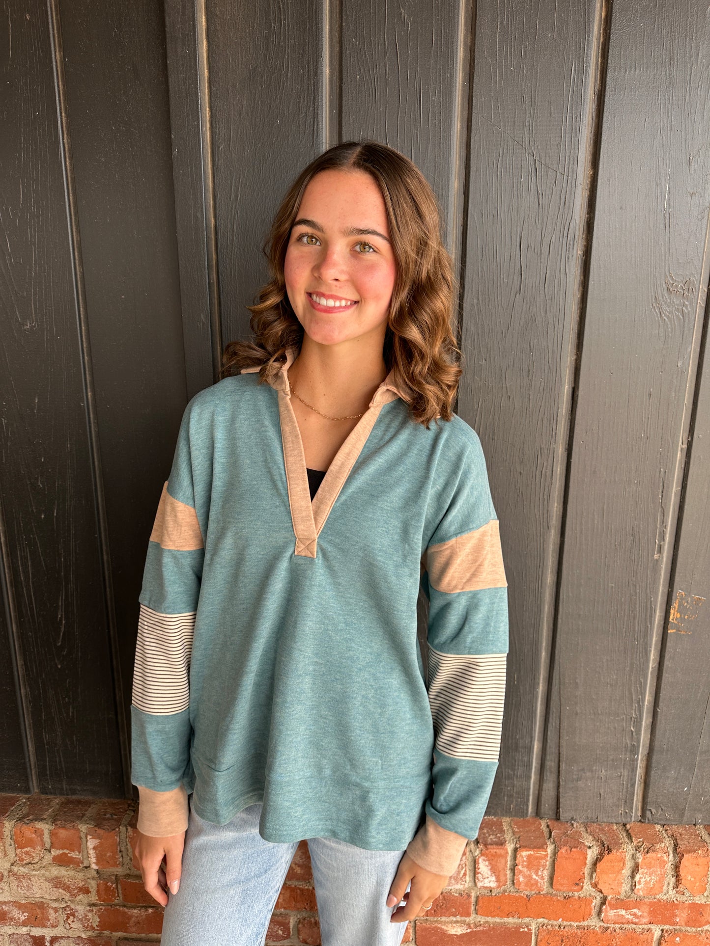 Sea Green Brushed Jersey Stripe Pullover