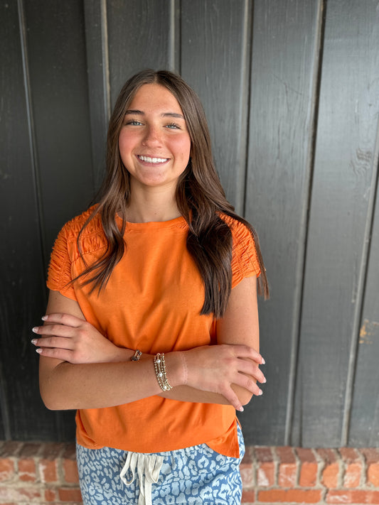 Orange Detailed Crew Neck Top