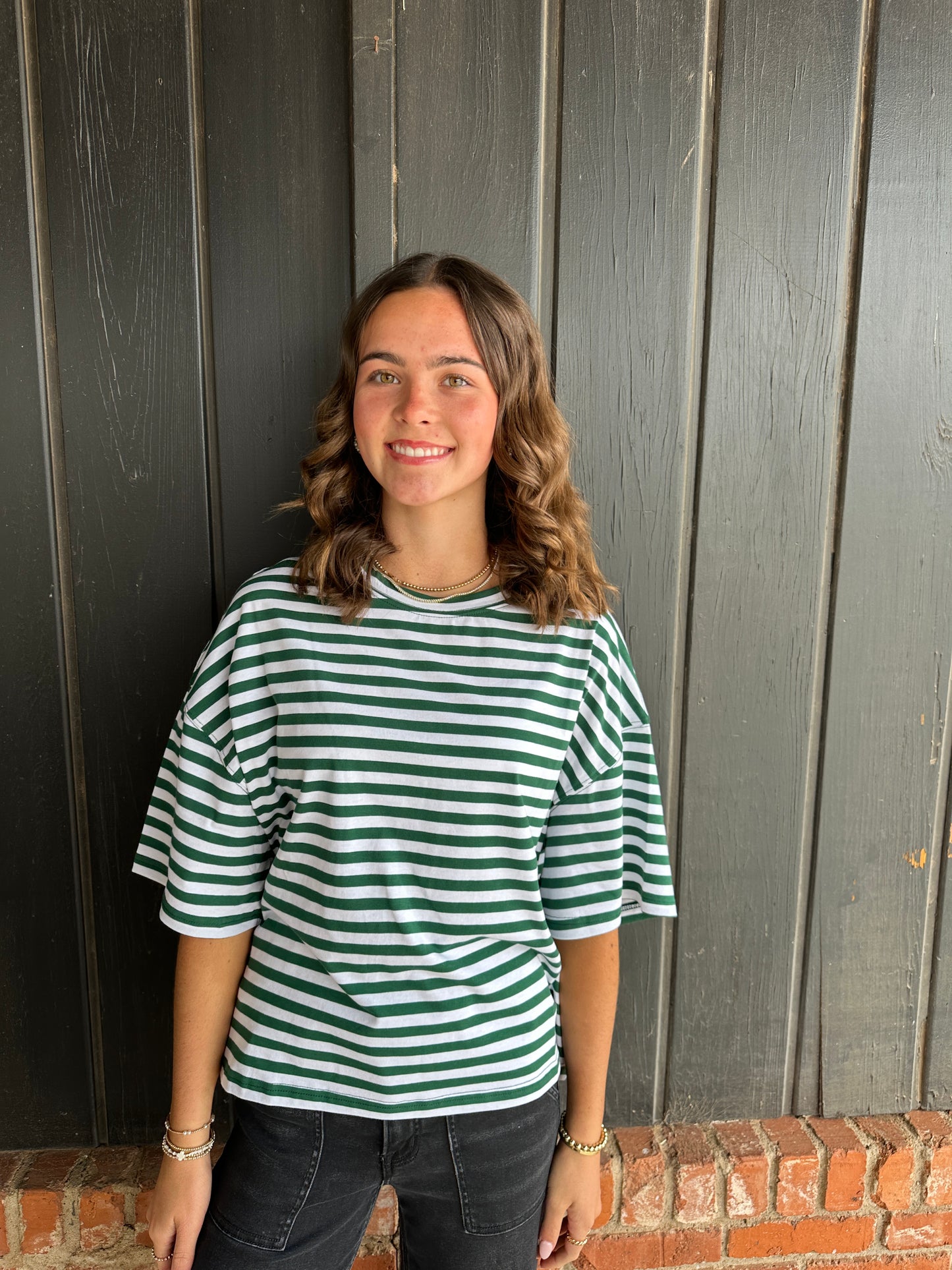 Green Oversized Stripe Boyfriend Tee