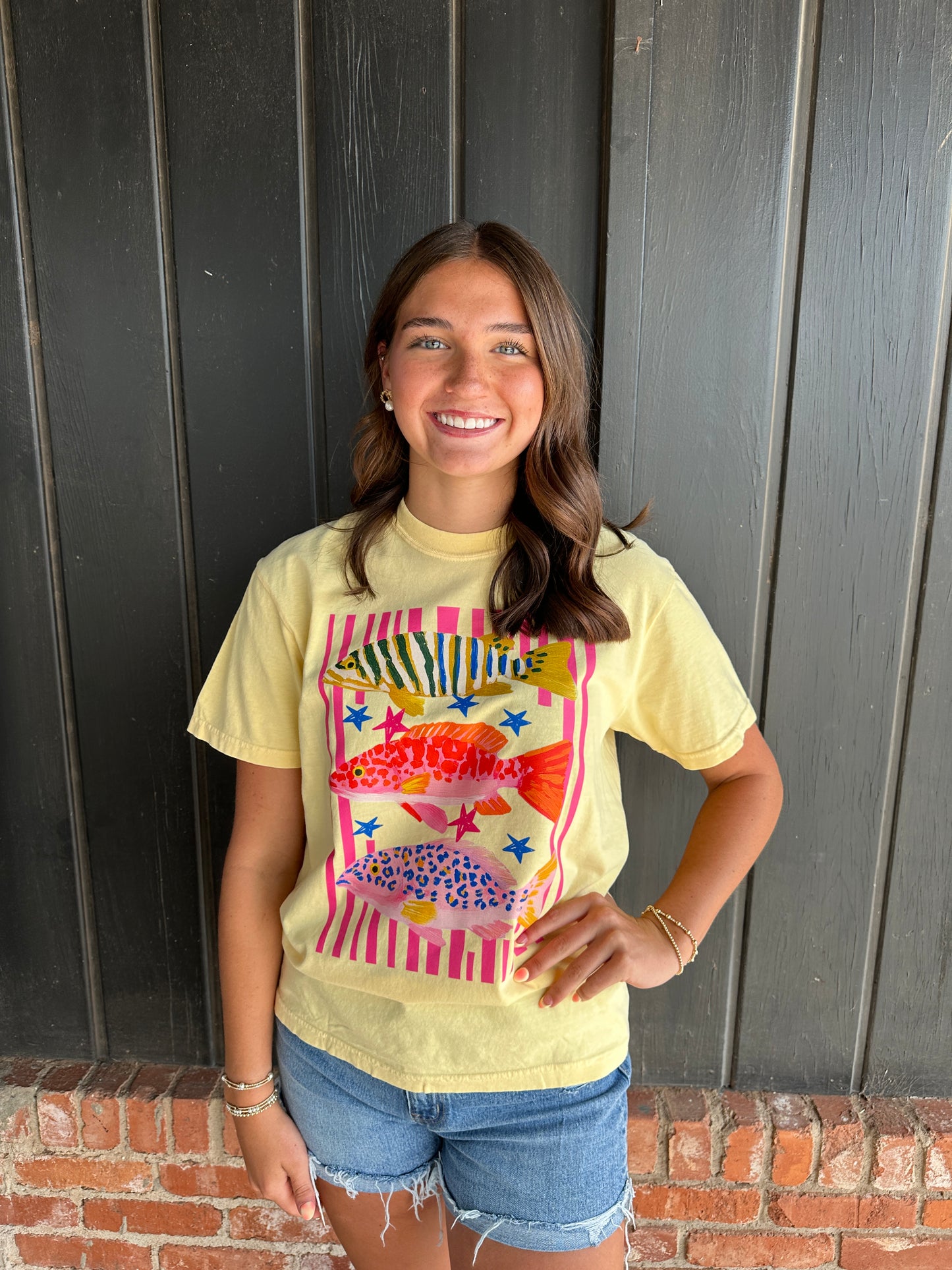 Butter Yellow Colorful Fish Tee