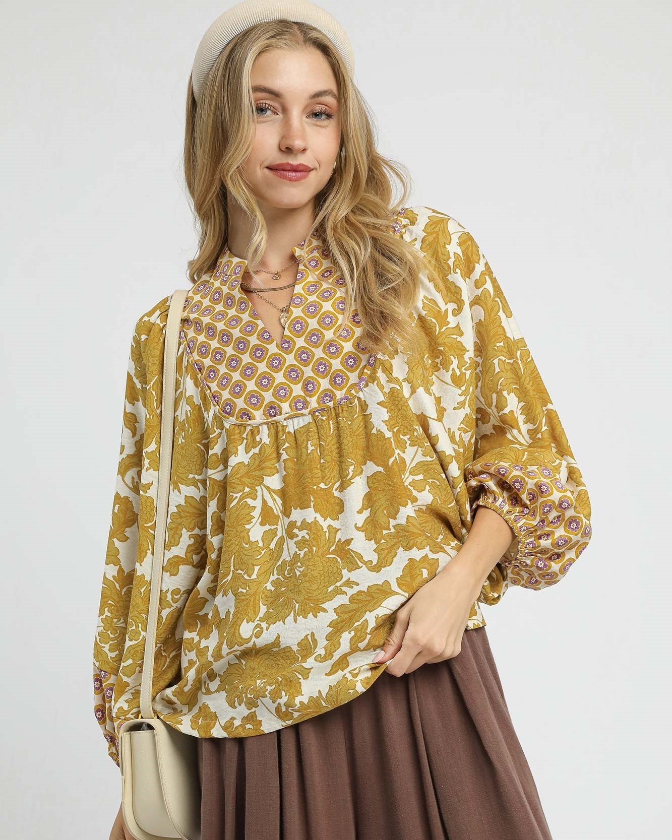 Mustard Mix Abstract Print Long sleeve top