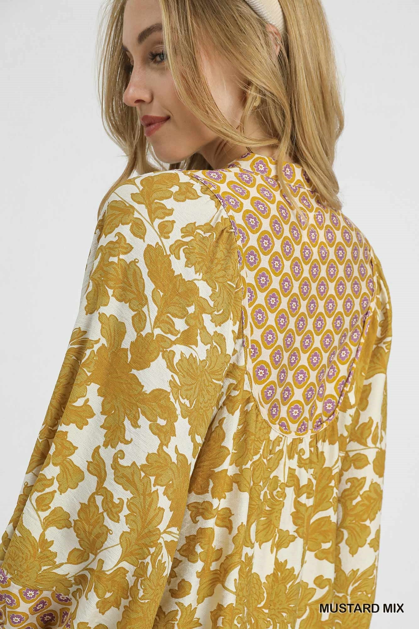 Mustard Mix Abstract Print Long sleeve top