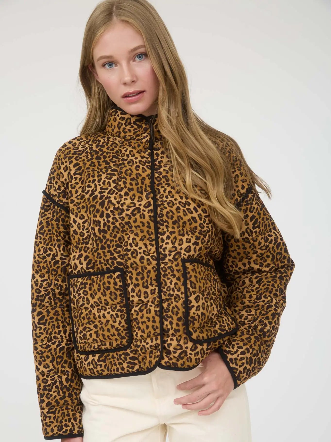 Quilted Leopard Button Down Puffer Jacket