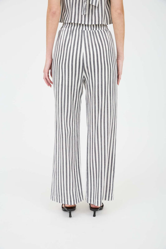 Navy Stripe Linen Wide Leg Pants