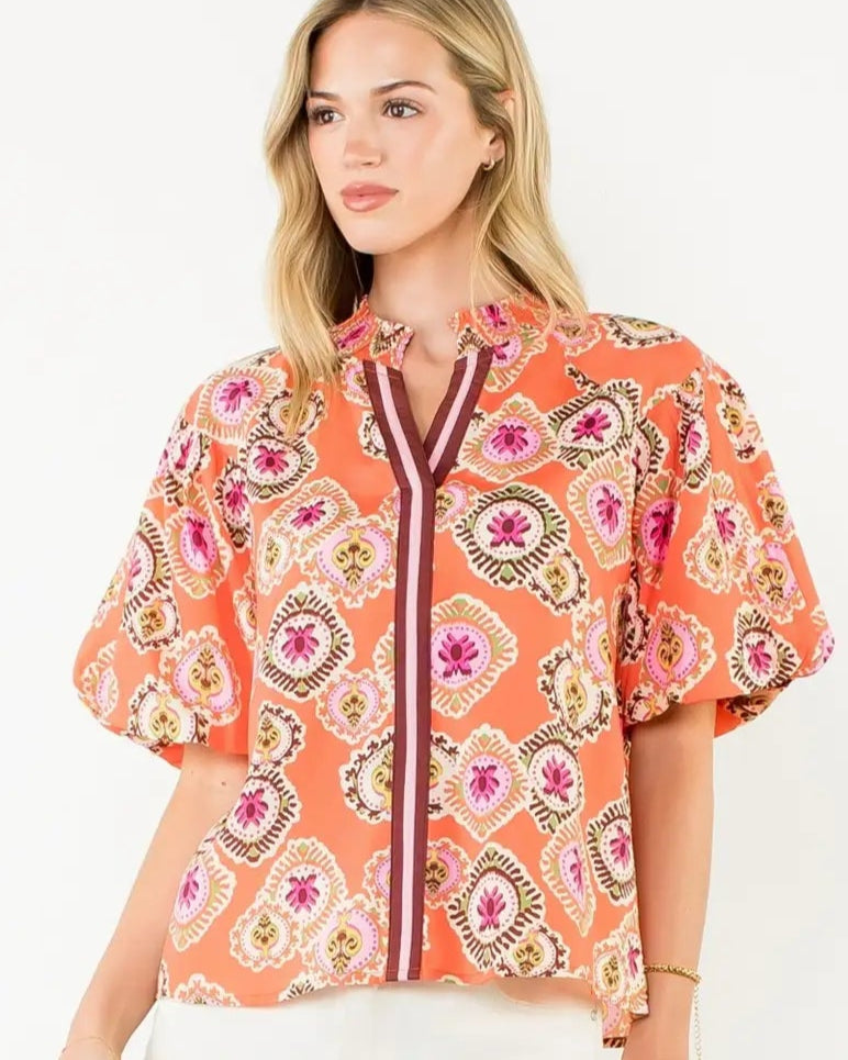 The Emily Smocked Neck Puff Sleeve Top