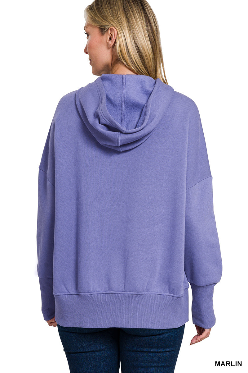 Periwinkle Half Snap Button Hooded Sweatshirt