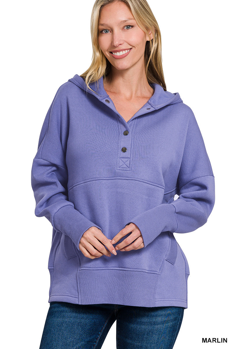 Periwinkle Half Snap Button Hooded Sweatshirt