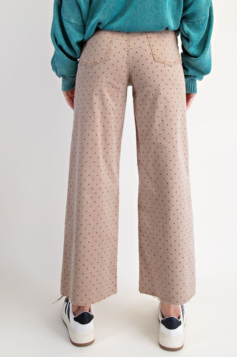 Polkadot printed washed twill pants