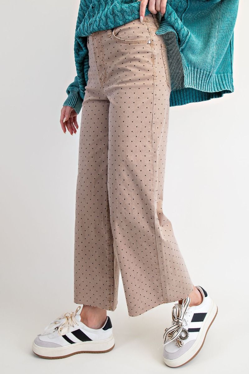 Polkadot printed washed twill pants