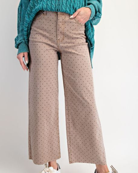Polkadot printed washed twill pants