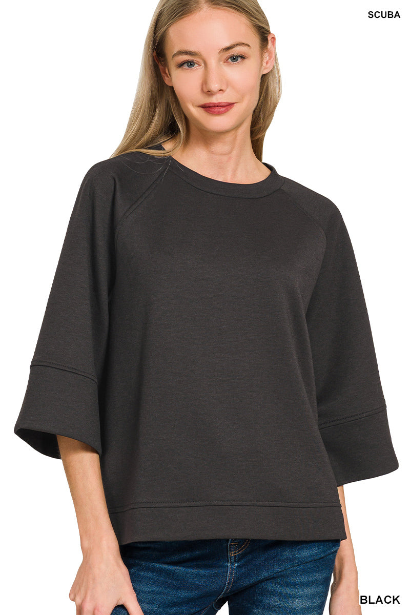 Black 3/4 sleeve scuba pullover