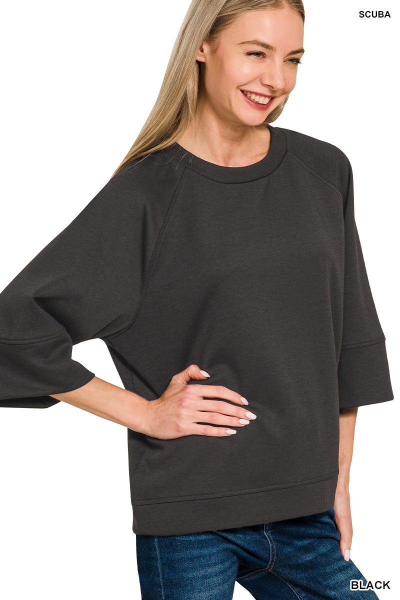 Black 3/4 sleeve scuba pullover