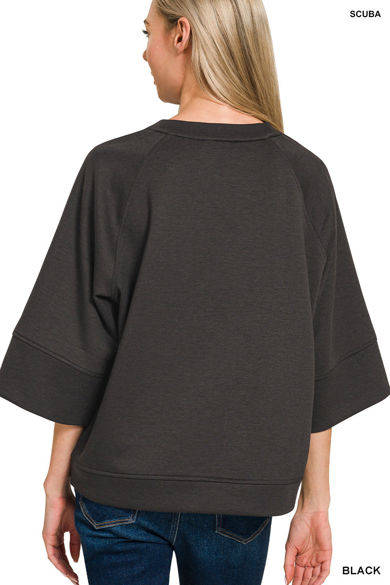 Black 3/4 sleeve scuba pullover