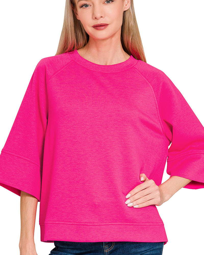 Bright Pink 3/4 sleeve Scuba Top