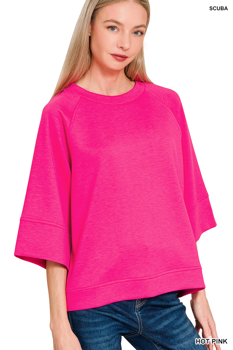 Bright Pink 3/4 sleeve Scuba Top