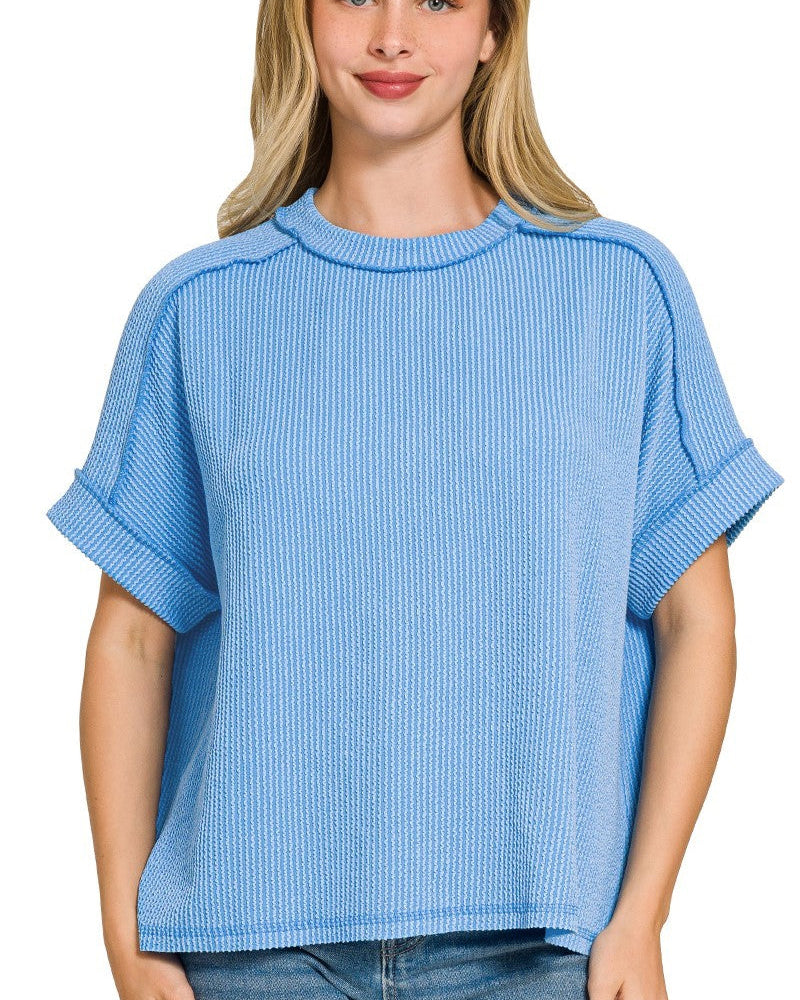 Sky Blue Ribbed Top